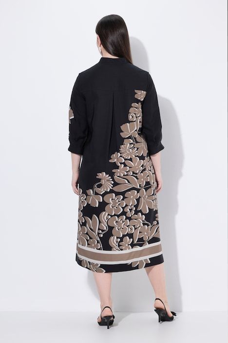 Robe midi en lyocell, col montant et manches 3/4, coupe évasée