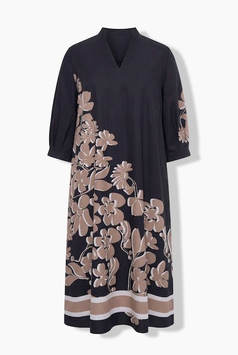 Robe midi en lyocell, col montant et manches 3/4, coupe évasée