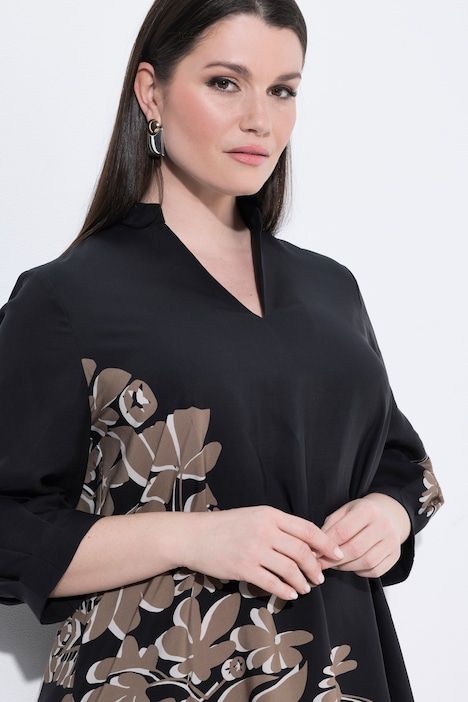 Robe midi en lyocell, col montant et manches 3/4, coupe évasée