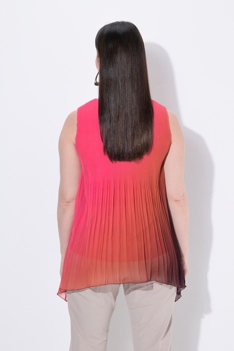 Top blouse plissé, coupe A, col V, sans manches