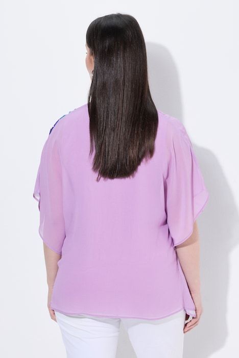 Blouse en mousseline, fleurs, double épaisseur, col V, manches courtes