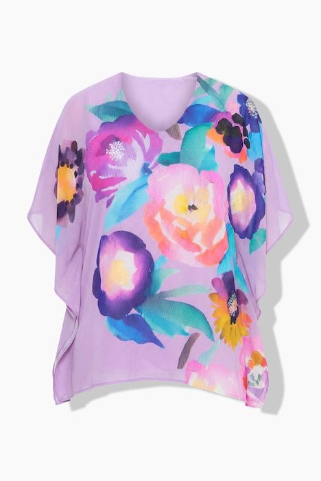 Blouse en mousseline, fleurs, double épaisseur, col V, manches courtes