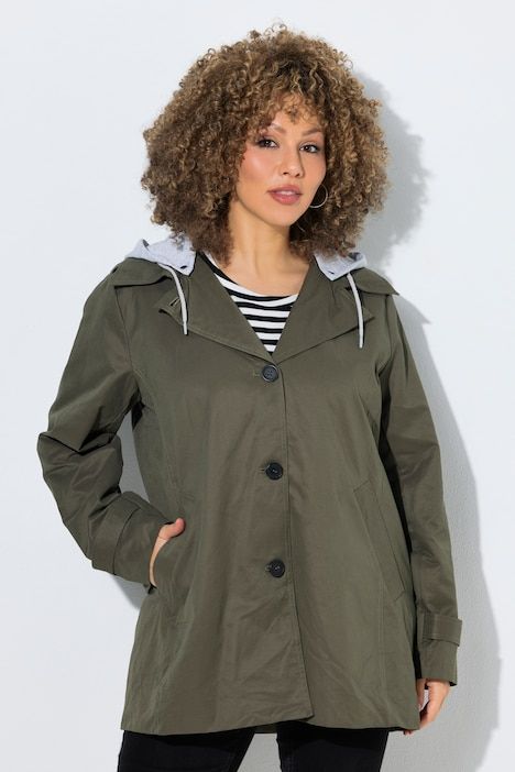 Trench-coat, capuche en jersey et doublure rayée, coupe évasée