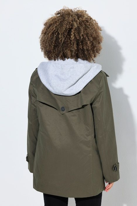 Trench-coat, capuche en jersey et doublure rayée, coupe évasée