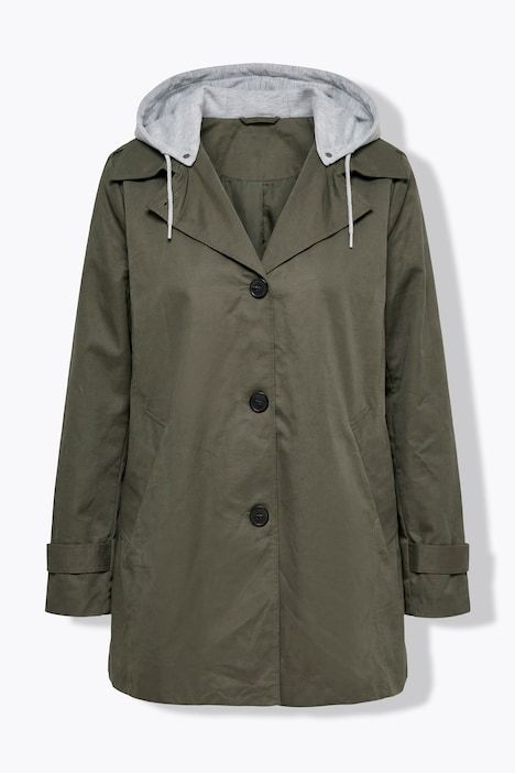 Trench-coat, capuche en jersey et doublure rayée, coupe évasée