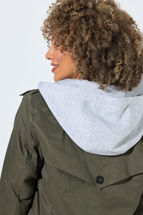 Trench-coat, capuche en jersey et doublure rayée, coupe évasée