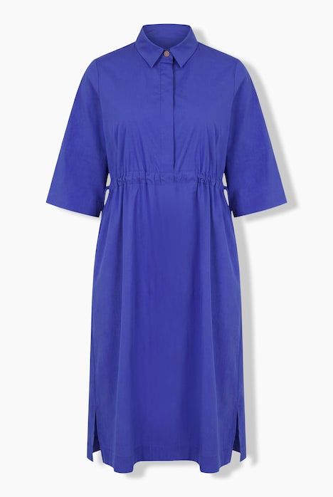 Robe midi, détails argentés, coupe A, col chemise, manches 3/4