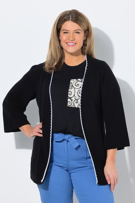 Gilet, bordures décoratives, col V, manches 3/4