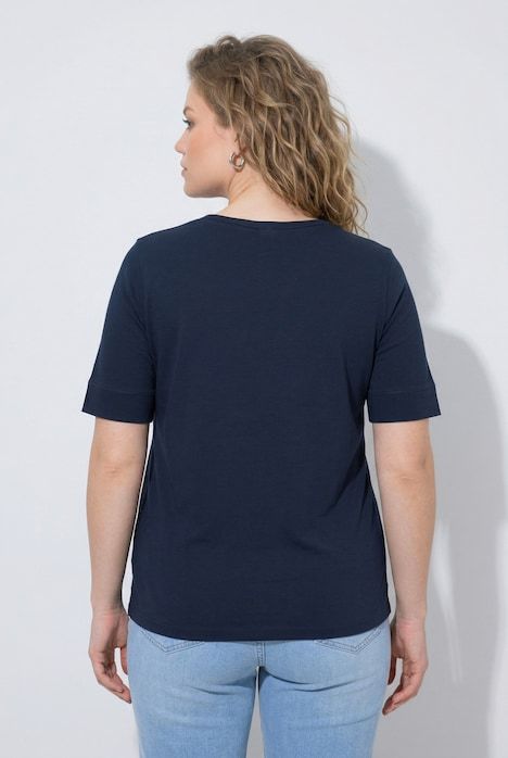 T-shirt, jersey côtelé, col rond, manches courtes, coton bio