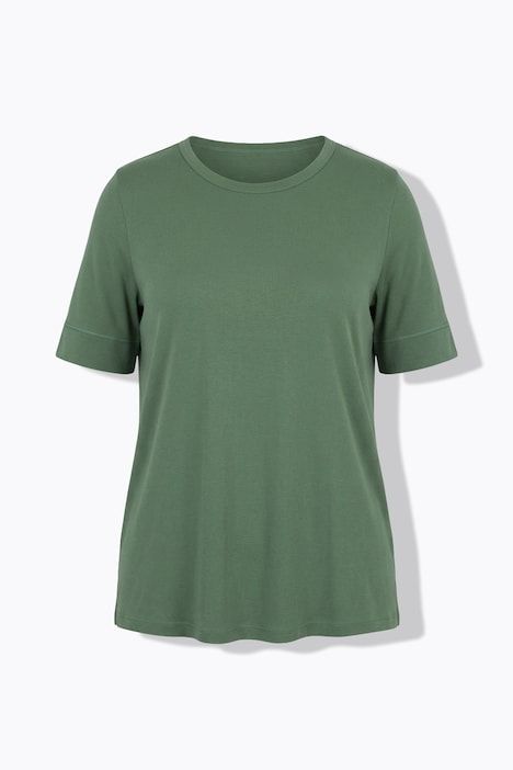 T-shirt, jersey côtelé, col rond, manches courtes, coton bio