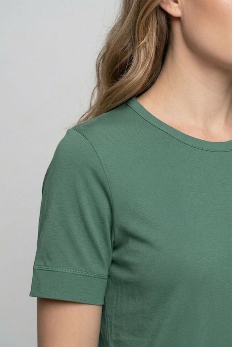 T-shirt, jersey côtelé, col rond, manches courtes, coton bio