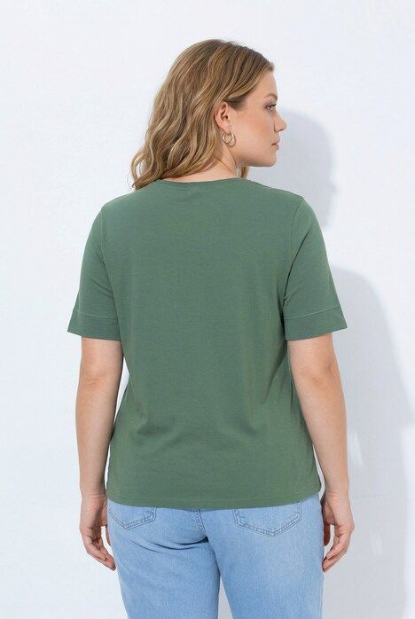 T-shirt, jersey côtelé, col rond, manches courtes, coton bio