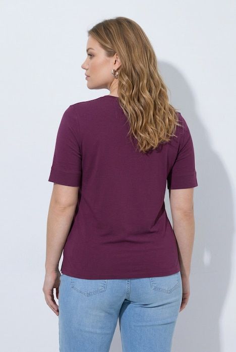 T-shirt, jersey côtelé, col rond, manches courtes, coton bio