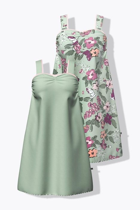Tops oversize, lot de 2, imprimé floral/uni, col froncé