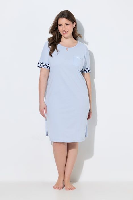 Lot de 2 chemises de nuit / T-shirts longs, motif à carreaux, décolleté rond et manches courtes