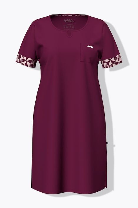 Lot de 2 chemises de nuit / T-shirts longs, motif à carreaux, décolleté rond et manches courtes