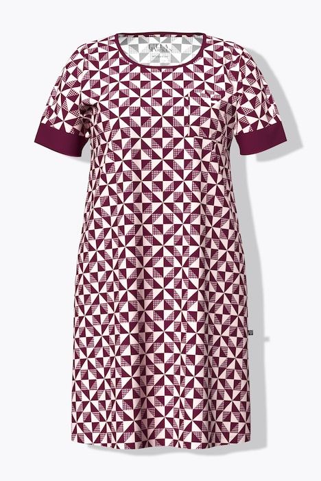 Lot de 2 chemises de nuit / T-shirts longs, motif à carreaux, décolleté rond et manches courtes