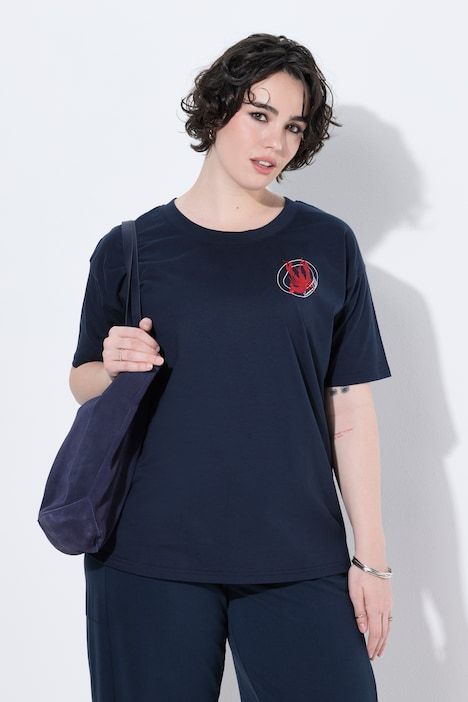 T-shirt oversized, col rond, manches mi-longues, motif homard