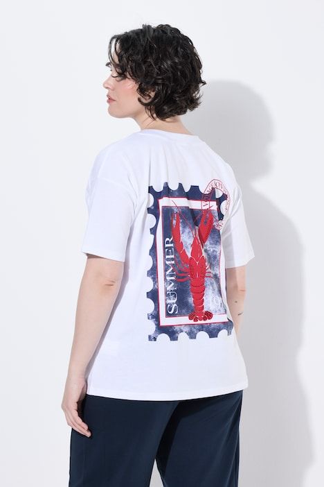 T-shirt oversized, col rond, manches mi-longues, motif homard