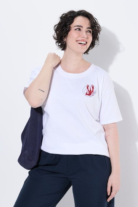 T-shirt oversized, col rond, manches mi-longues, motif homard