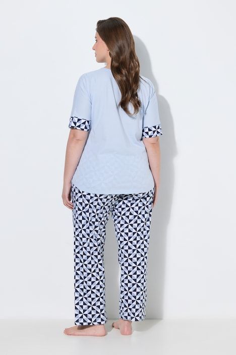 Pyjama deux pièces,motif à carreaux, décolleté en V et manches courtes