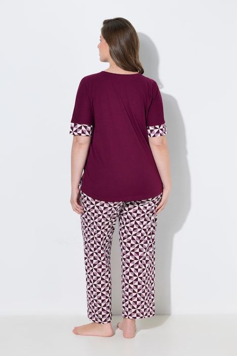 Pyjama deux pièces,motif à carreaux, décolleté en V et manches courtes