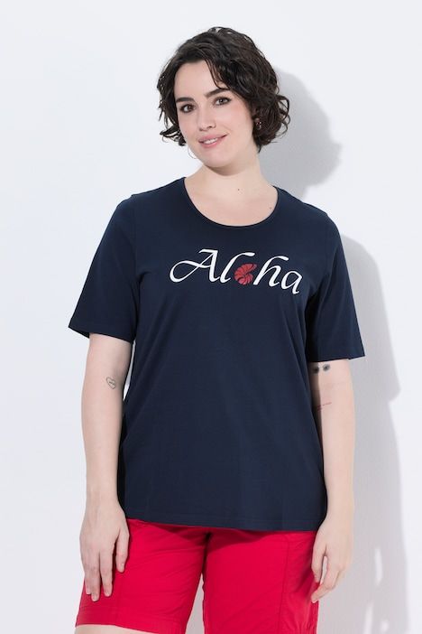 T-shirt, col rond, manches courtes et message imprimé