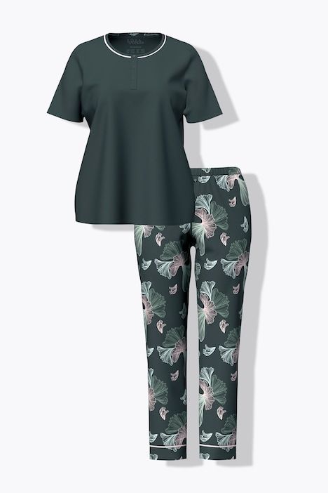 Pyjama motif feuilles de ginkgo, décolleté rond et manches courtes