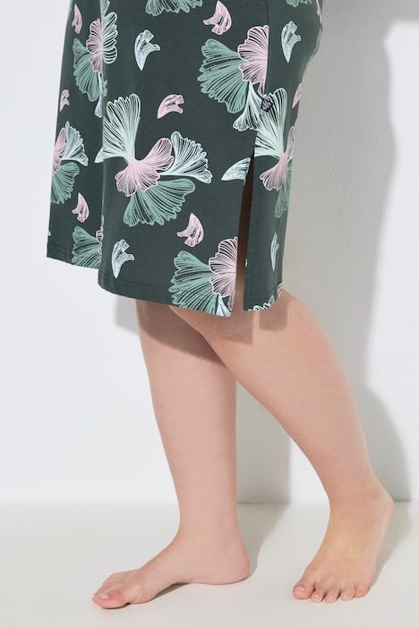Lot de 2 chemises de nuit / T-shirts longs, motif feuilles de ginkgo, décolleté rond et manches courtes