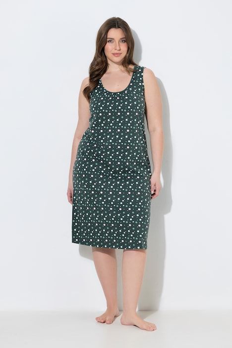 Chemise de nuit, motif à pois et décolleté rond, sans manches