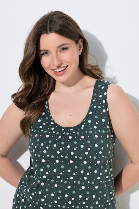 Chemise de nuit, motif à pois et décolleté rond, sans manches