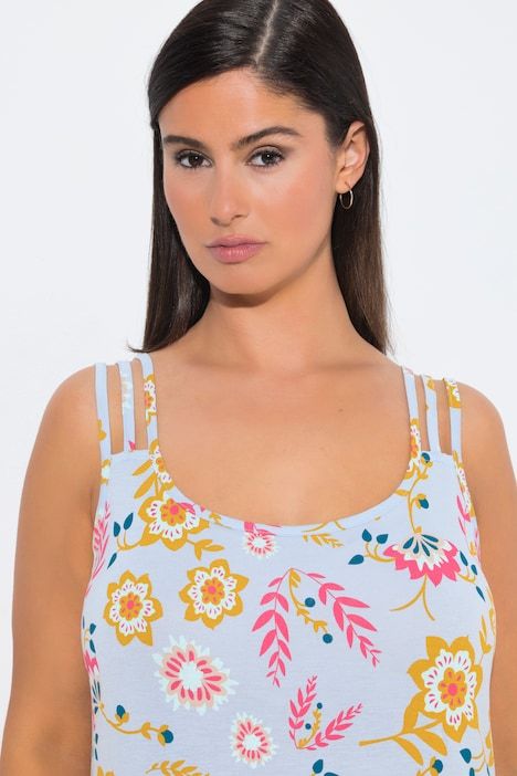Chemise de nuit, motifs, sans manches, bretelles triples