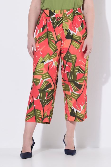 Pantacourt, palmiers, jambe large, ceinture élastique
