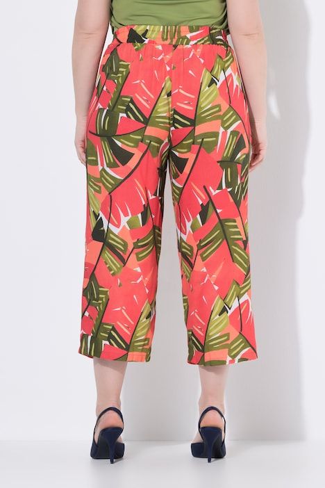 Pantacourt, palmiers, jambe large, ceinture élastique