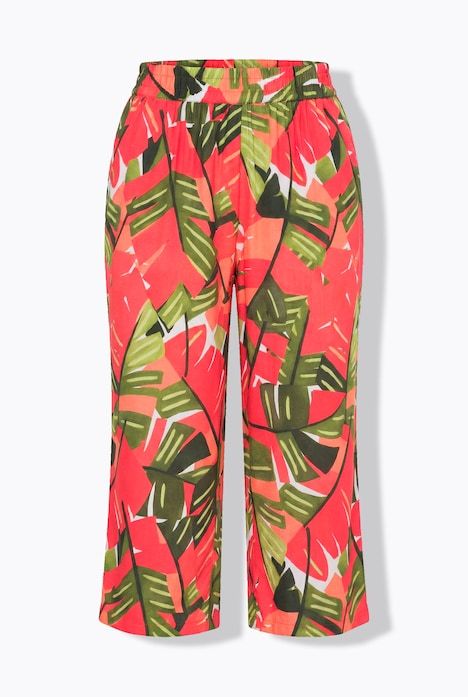 Pantacourt, palmiers, jambe large, ceinture élastique