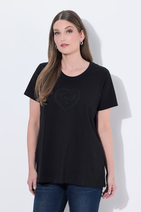 T-shirt, col rond, manches courtes, motif de cœur