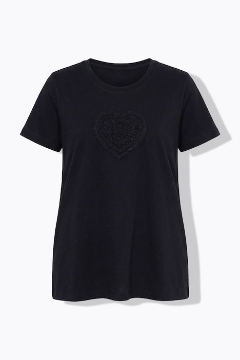 T-shirt, col rond, manches courtes, motif de cœur