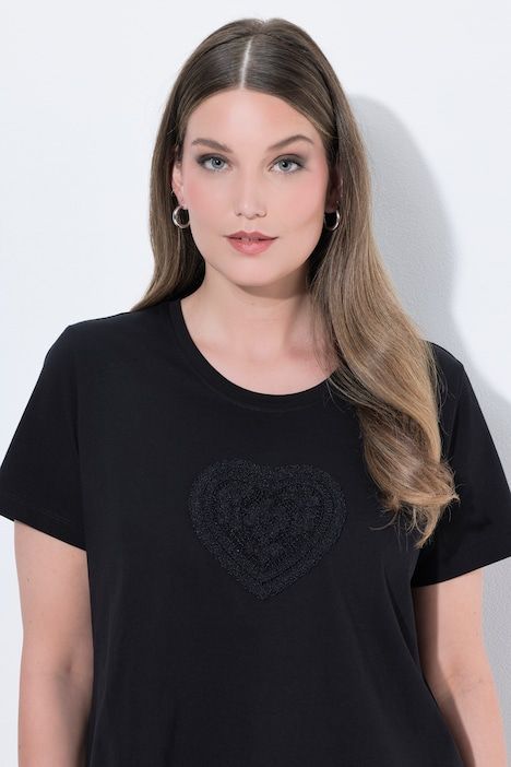 T-shirt, col rond, manches courtes, motif de cœur