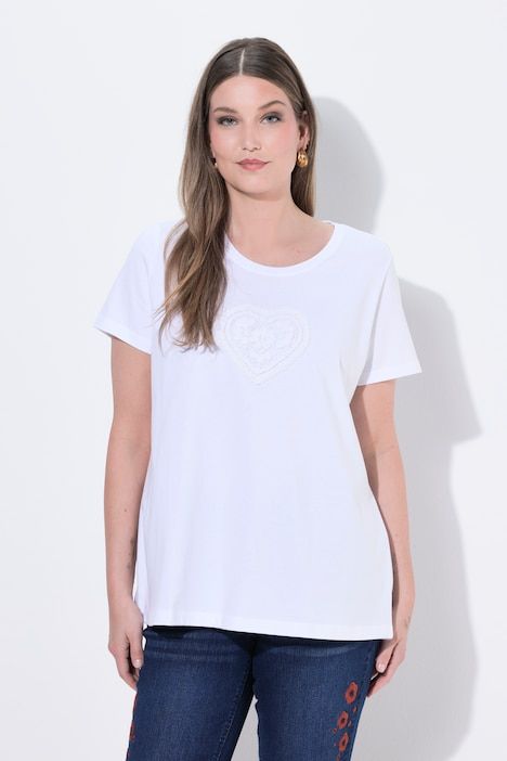 T-shirt, col rond, manches courtes, motif de cœur
