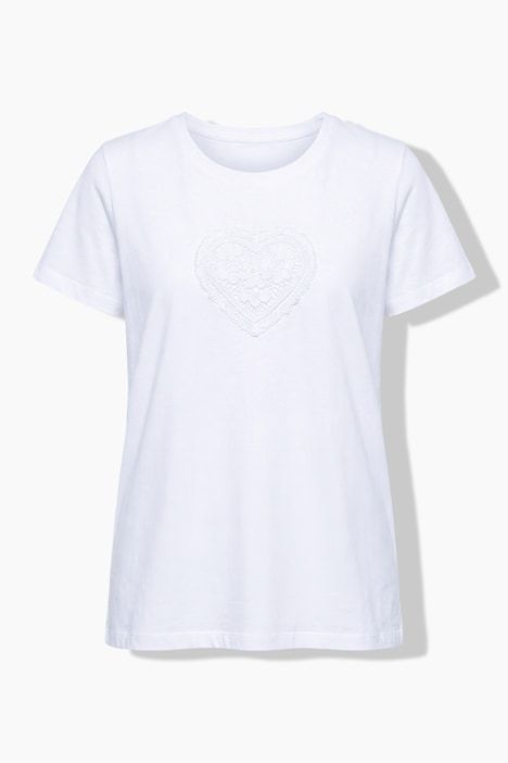 T-shirt, col rond, manches courtes, motif de cœur