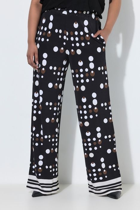 Pantalon au tombé fluide, motif à pois, jambe large et taille élastique