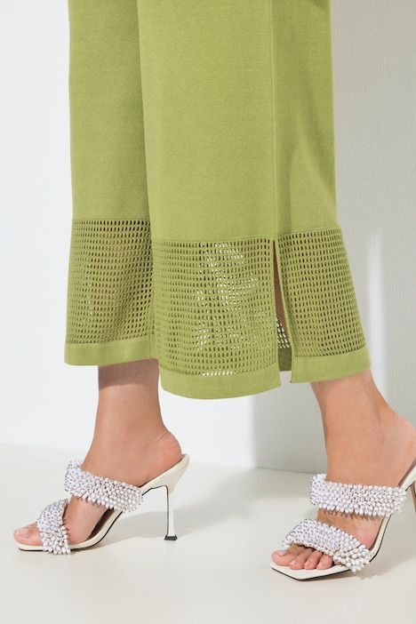 Pantalon en maille côtelée, jambe large et taille élastique