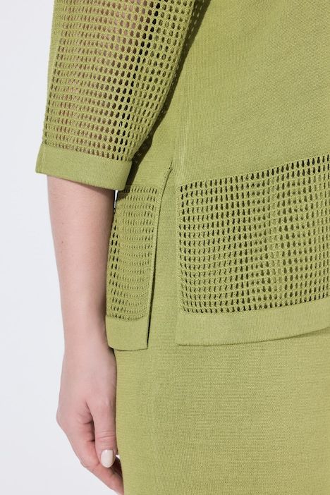 T-shirt en maille ajourée, col V, manches courtes