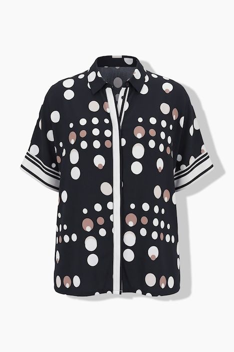 Blouse à pois au tombé fluide, col chemise et manches courtes, coupe oversize