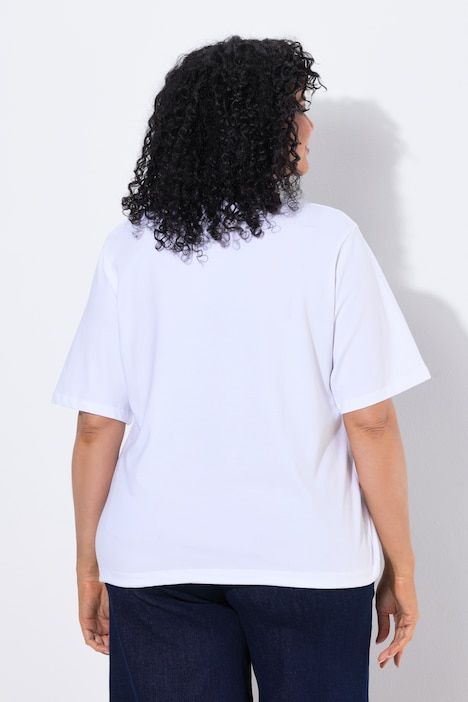 T-shirt à motif feuilles de palmier, coupe Boxy, col rond, manches mi-longues, ourlet