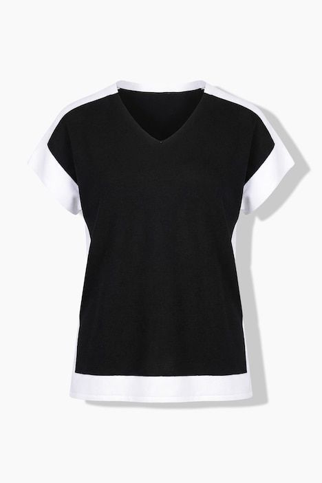 Pull-over, design color block, col en V, manches mi-longues