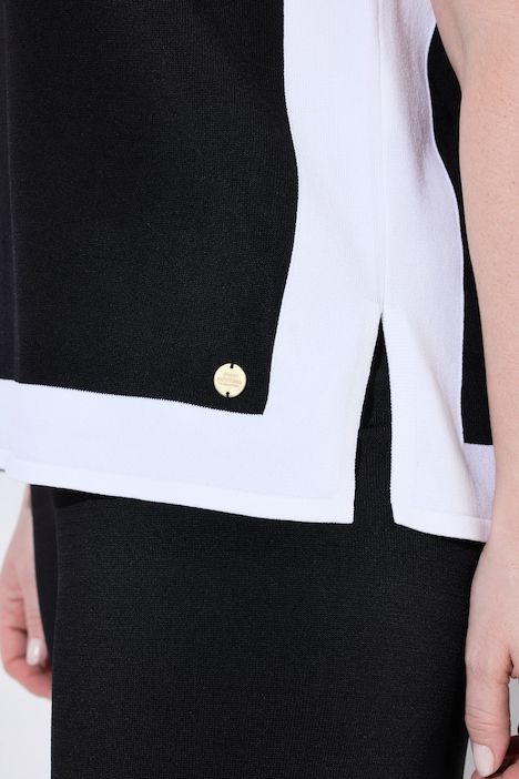 Pull-over, design color block, col en V, manches mi-longues