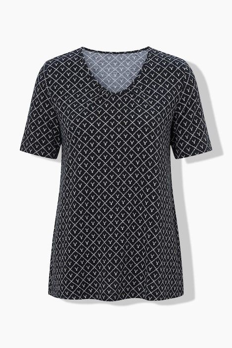 T-shirt motif bois de cerf, décolleté en V et manches courtes, coupe évasée