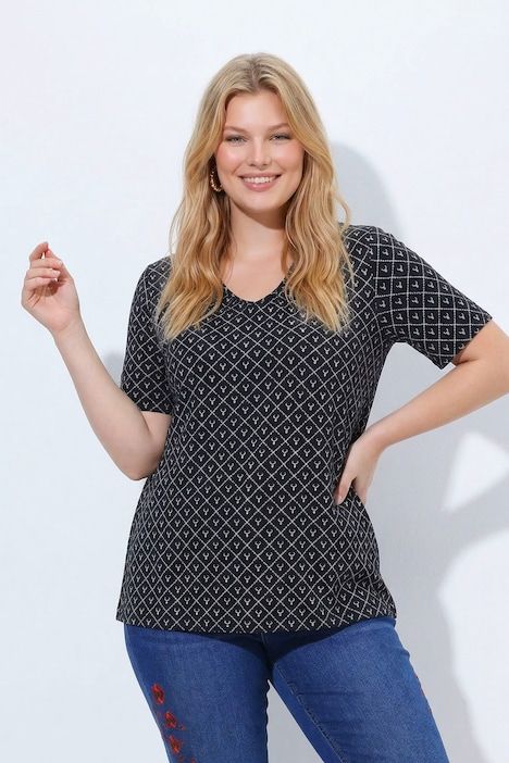 T-shirt motif bois de cerf, décolleté en V et manches courtes, coupe évasée