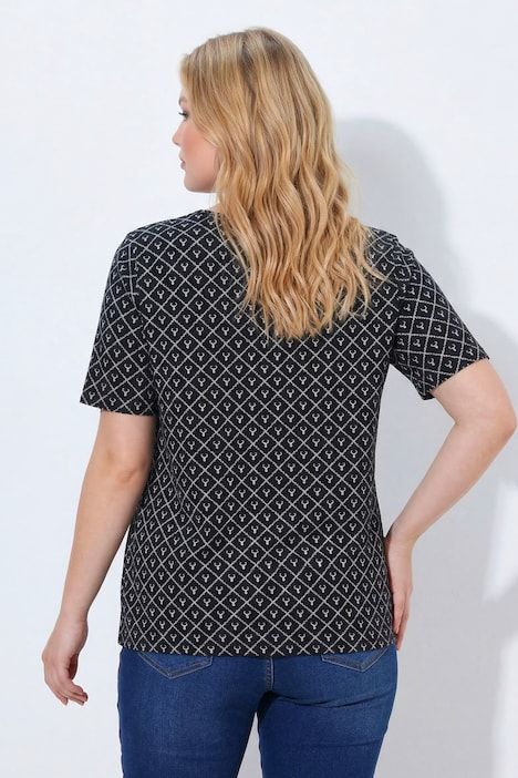 T-shirt motif bois de cerf, décolleté en V et manches courtes, coupe évasée